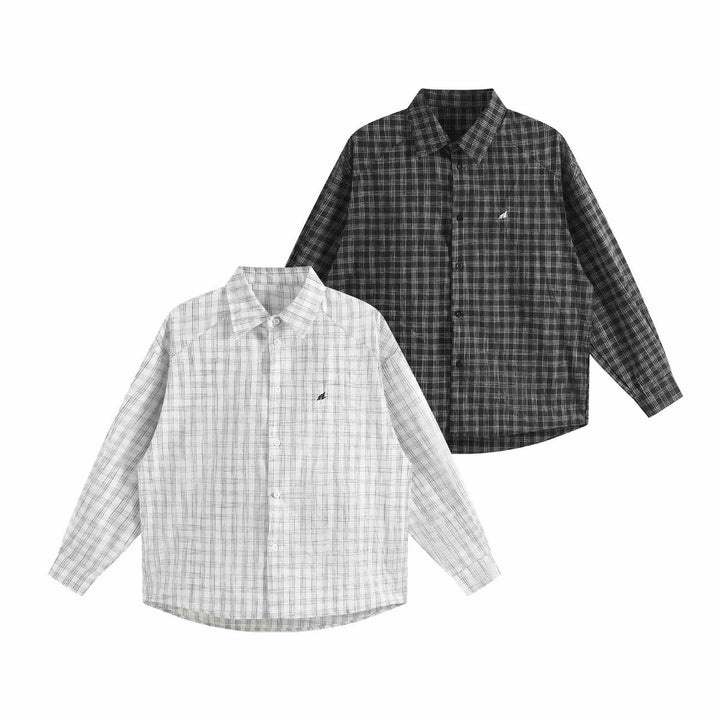 Unisex Oversize-Hemdjacke aus leichter Baumwollmischung mit Raglanärmeln und feinem Karomuster Drune