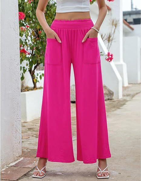 Damen Weite, luftige Palazzo-Hose mit elastischem Bund und praktischen Taschen Drune