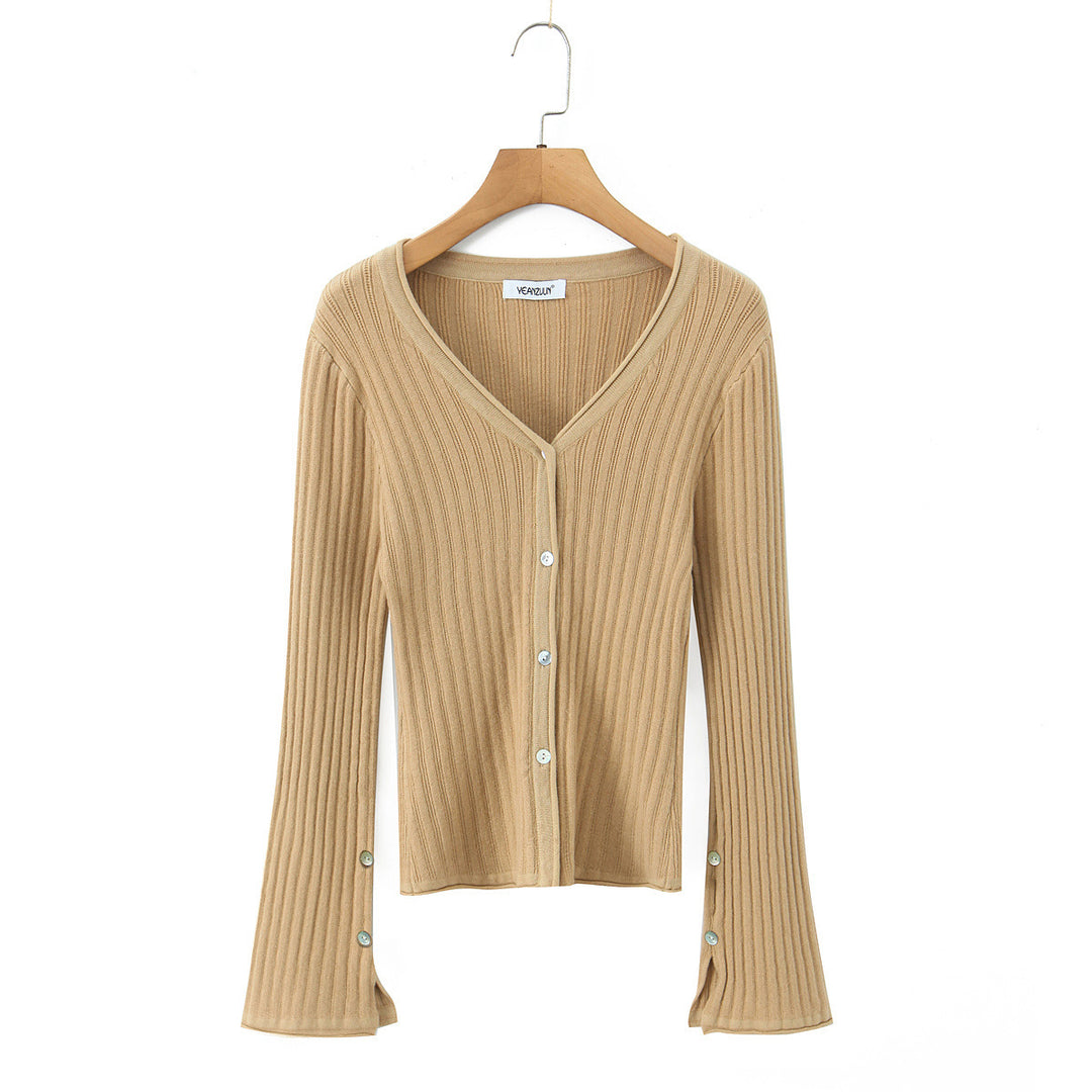 Damen Feinstrick-Cardigan mit V-Ausschnitt und plissiertem Minirock-Set Drune