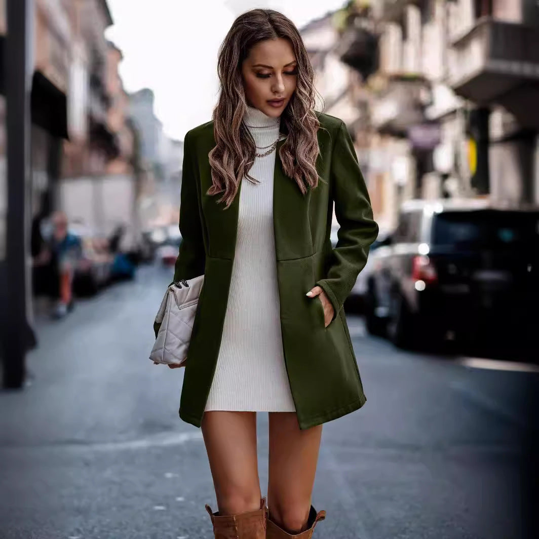 Damen Longline Blazermantel mit taillierter Teilungsnaht und cleanem V‑Ausschnitt Drune
