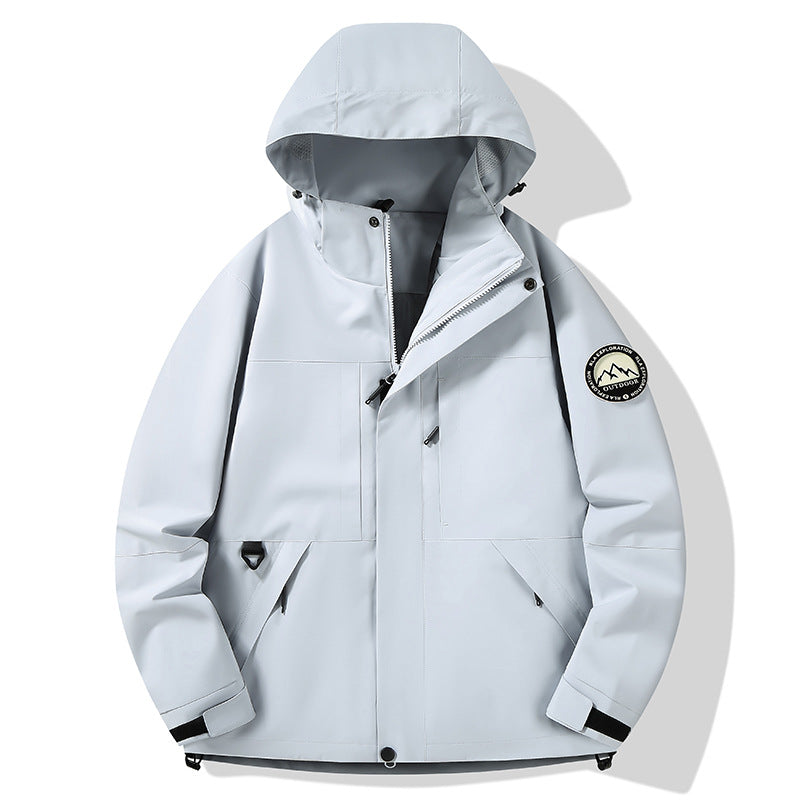 Damen wasserdichte Hardshell-Outdoorjacke mit Kapuze und Multifunktionstaschen Drune