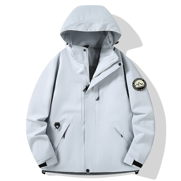 Damen wasserdichte Hardshell-Outdoorjacke mit Kapuze und Multifunktionstaschen Drune