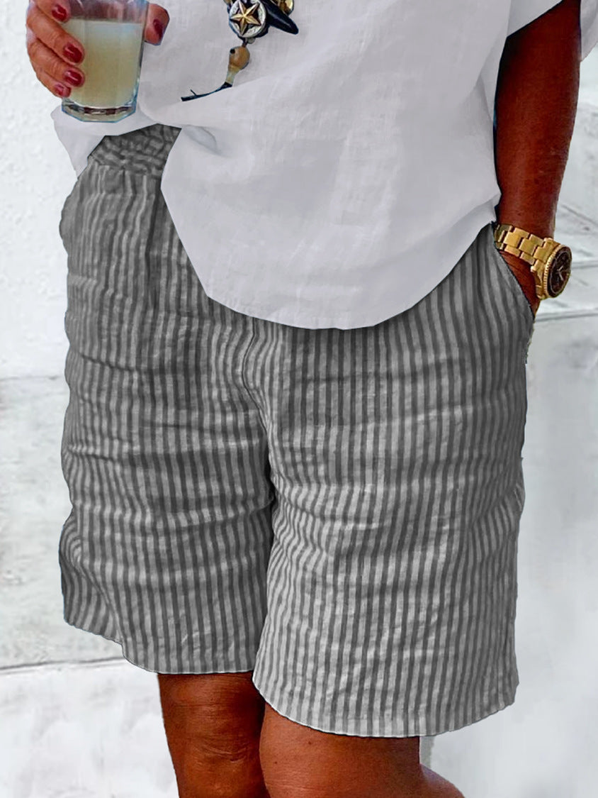 Damen Leichte Baumwollshorts mit Streifendessin Drune