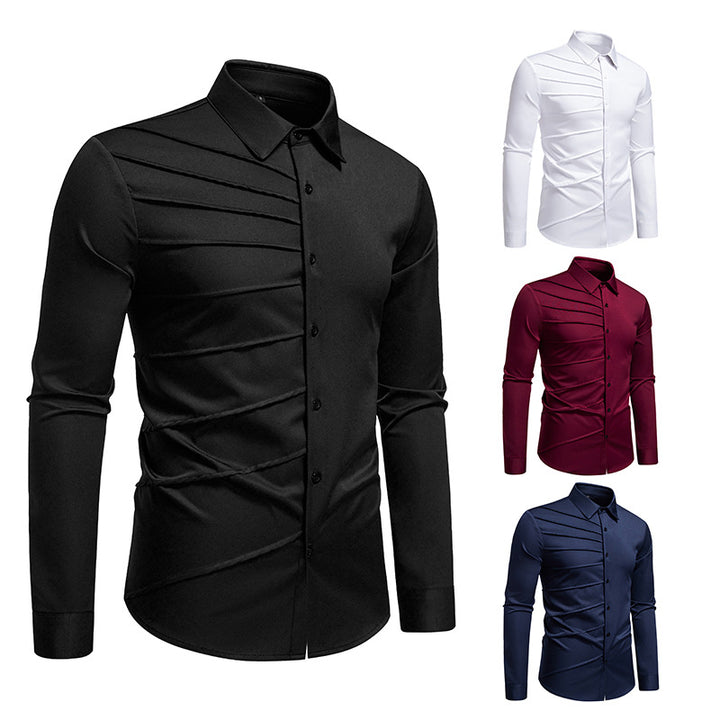 Herren Tailliertes Business-Hemd mit diagonalem Zierfalten-Design Drune