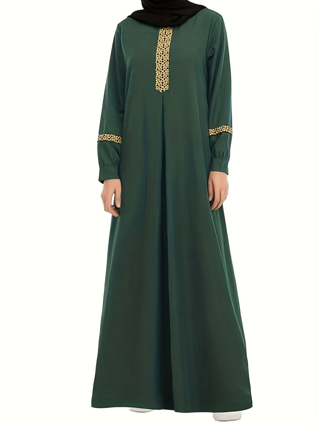 Damen Kaftan-Kleid mit eleganten Goldakzenten und langen Ärmeln Drune