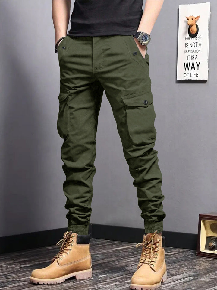 Herren Cargo-Joggerhose mit elastischem Bund, Tunnelzug und Multifunktionstaschen Drune