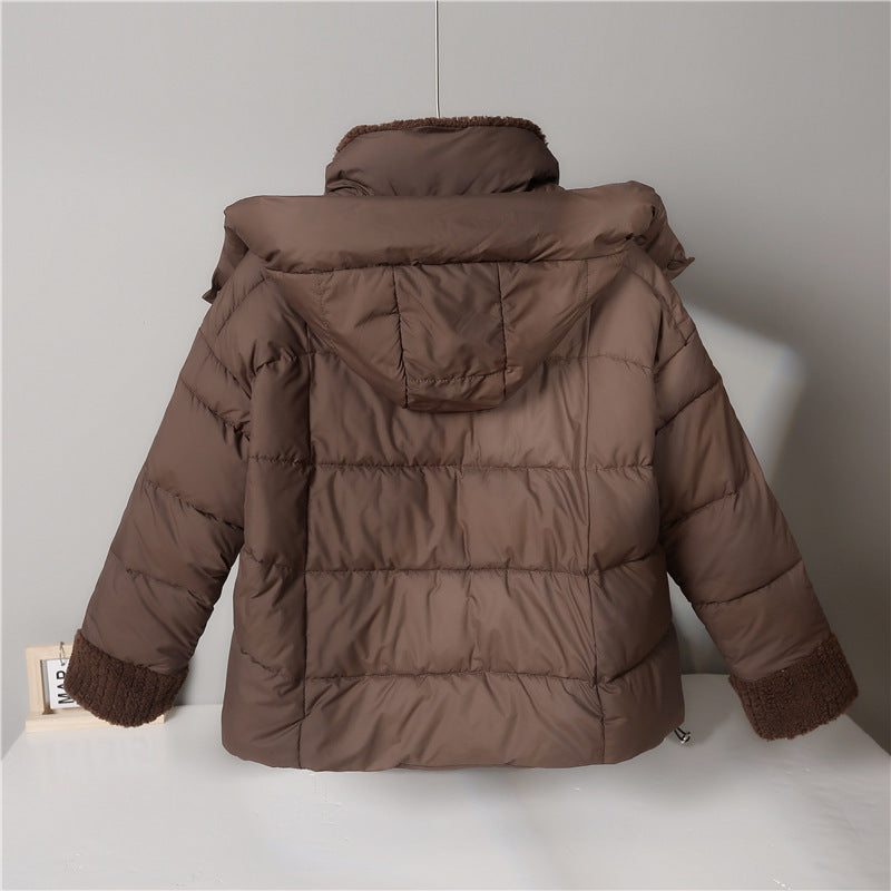 Damen nan kurze wattierte Jacke mit hochschließendem Teddykragen, Fleece-Innenfutter und verstellbarem Saum Drune