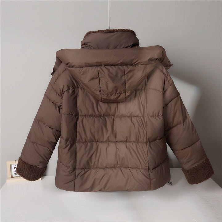 Damen nan kurze wattierte Jacke mit hochschließendem Teddykragen, Fleece-Innenfutter und verstellbarem Saum Drune