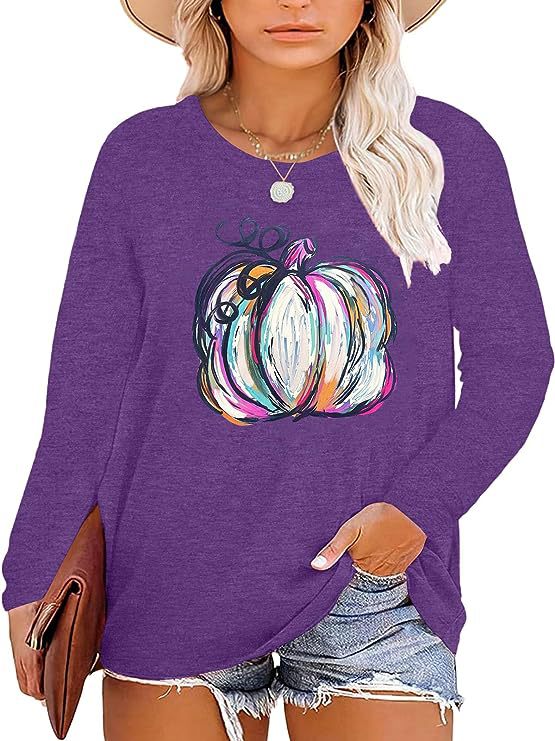 Damen Langarmshirt mit herbstlichem Kürbis-Motiv Drune