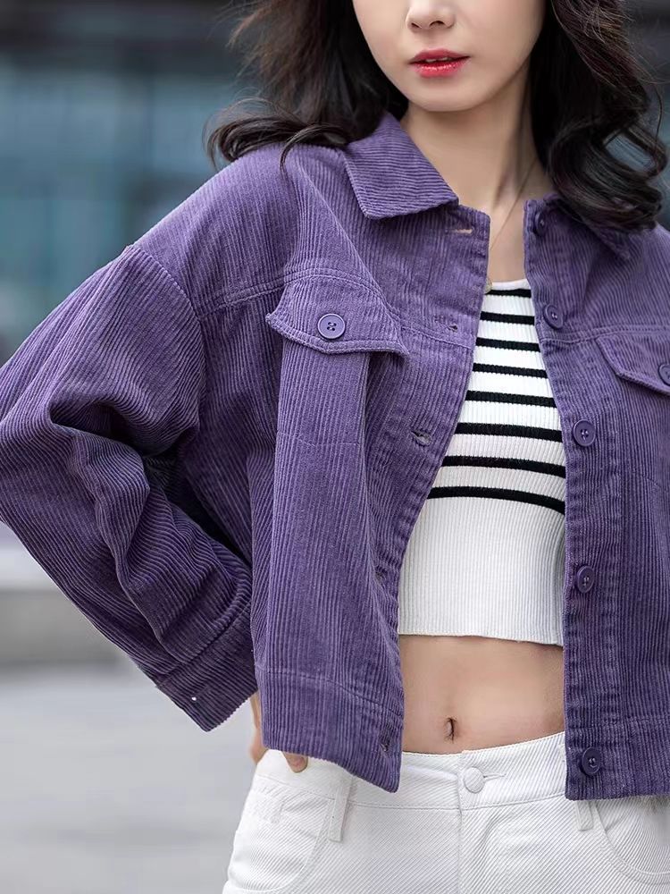 Damen Modische Kordjacke mit lässigem Schnitt und überschnittenen Schultern Drune