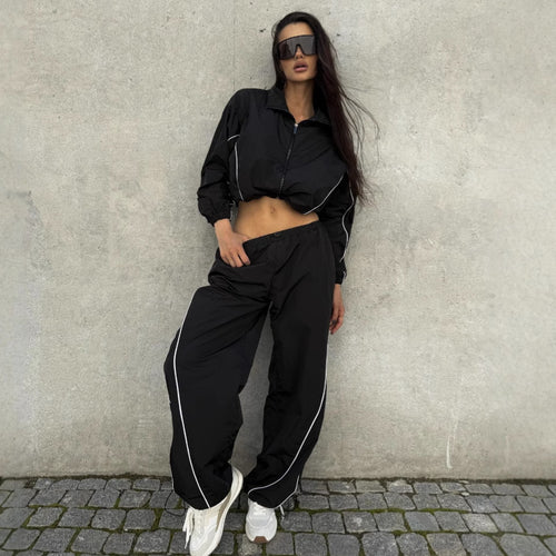 Damen Kurz geschnittene Windbreaker Jacke mit halbem Reißverschluss, Tunnelzug und elastischen Bündchen Drune