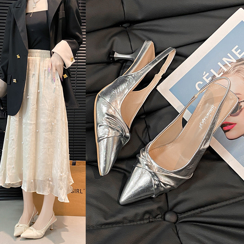 Damen Elegante Spitzen-Toe Slingback Absätze mit dekorativem Knoten Drune