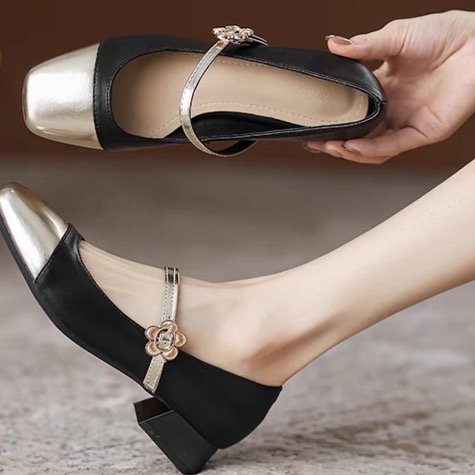 Damen elegante Ballerinas mit geschwungenem Riemen und glänzender Zehenkappe Drune