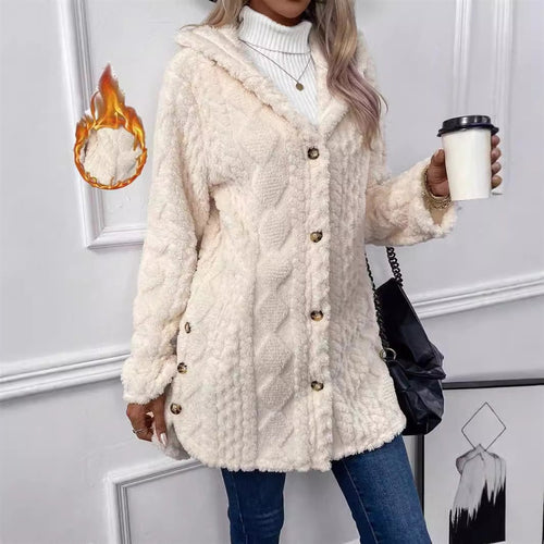 Damen Kuschelige Teddyjacke mit Knopfverschluss Drune