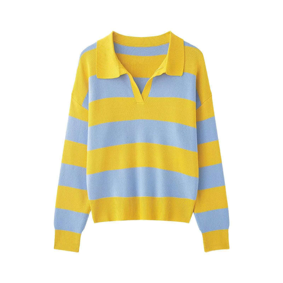 Damen nan gestreifter Rugby-Strickpullover mit Polokragen und weiter Oversize-Passform Drune