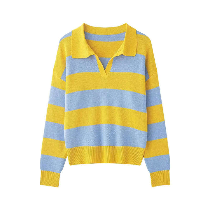 Damen nan gestreifter Rugby-Strickpullover mit Polokragen und weiter Oversize-Passform Drune