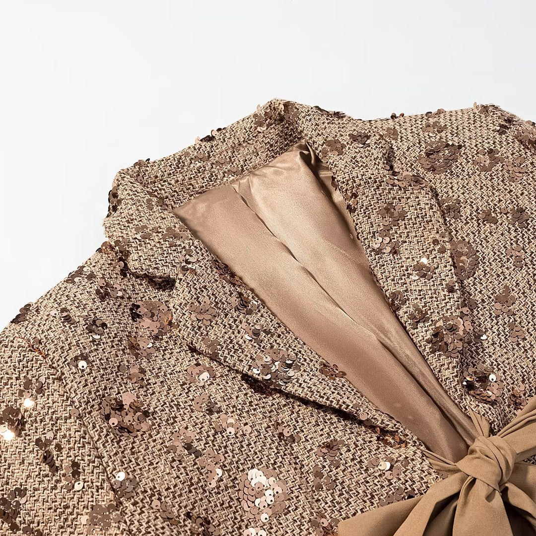 Damen Pailletten-Tweedjacke mit dekorativem Schleifenverschluss Drune