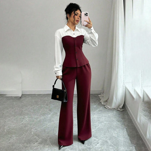 Damen Eleganter Blazer mit hochgeschnittenem Hosenanzug Drune