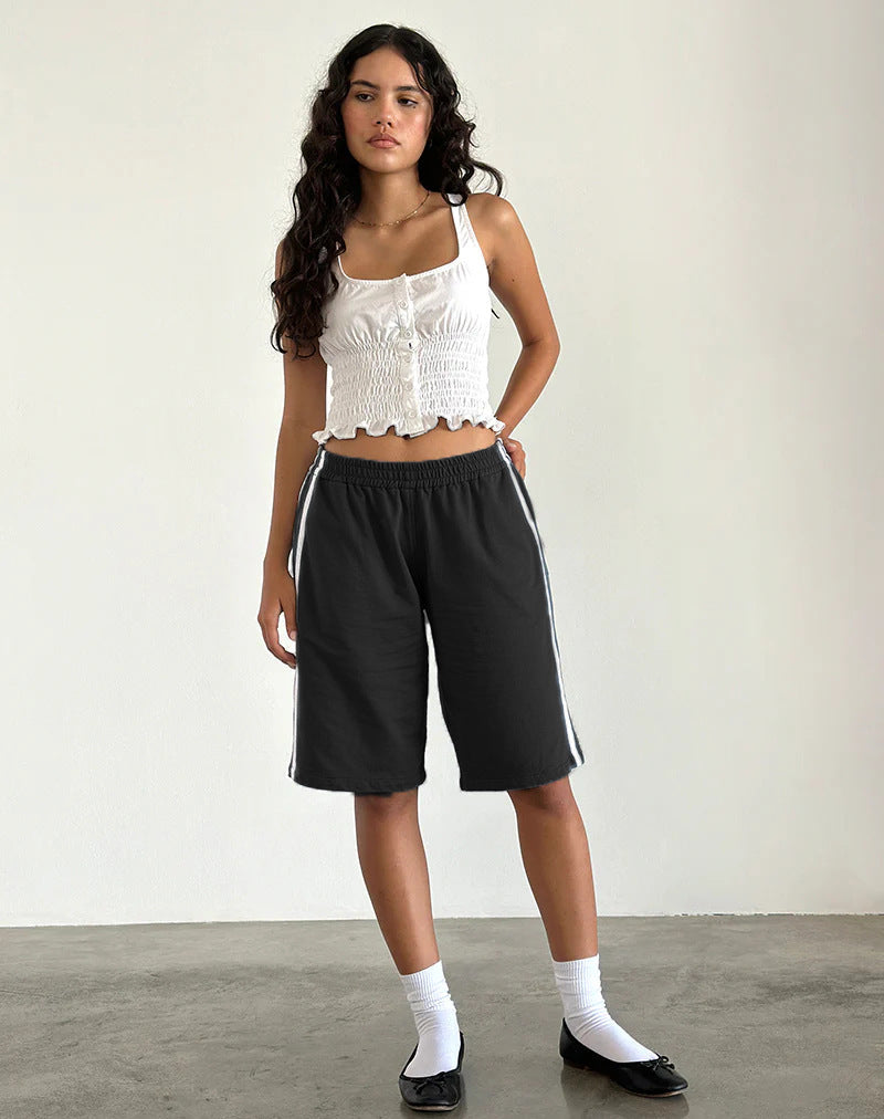 Damen lässige Sport-Bermudashorts mit seitlichen Streifen Drune