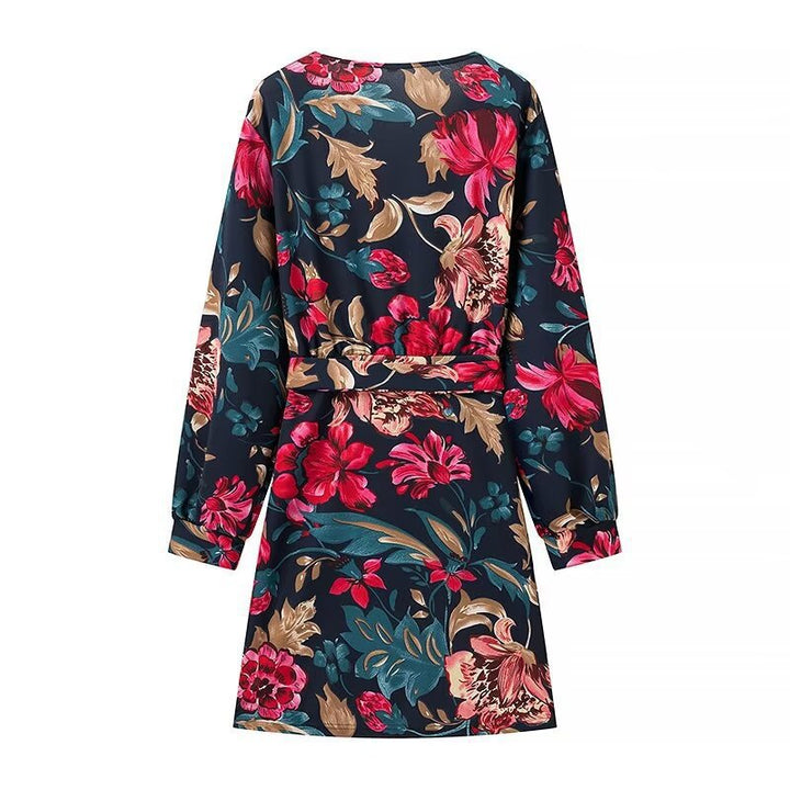 Damen Wickel‑Minikleid mit floralem Alloverprint, V‑Ausschnitt und Taillenband Drune