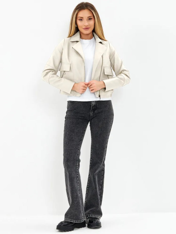 Damen cropped Kunstlederjacke mit praktischen Taschen und modernem Schnitt Drune