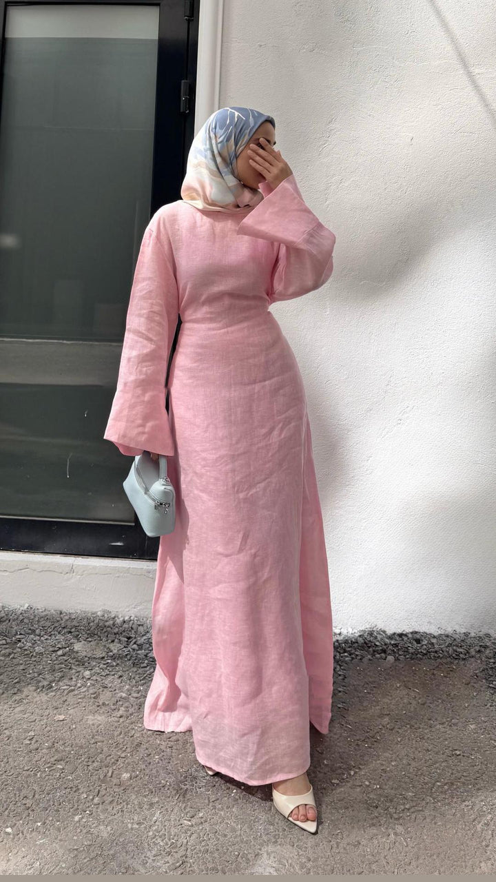 Damen Langes, elegantes Maxikleid aus leichtem Stoff mit Taillengürtel Drune