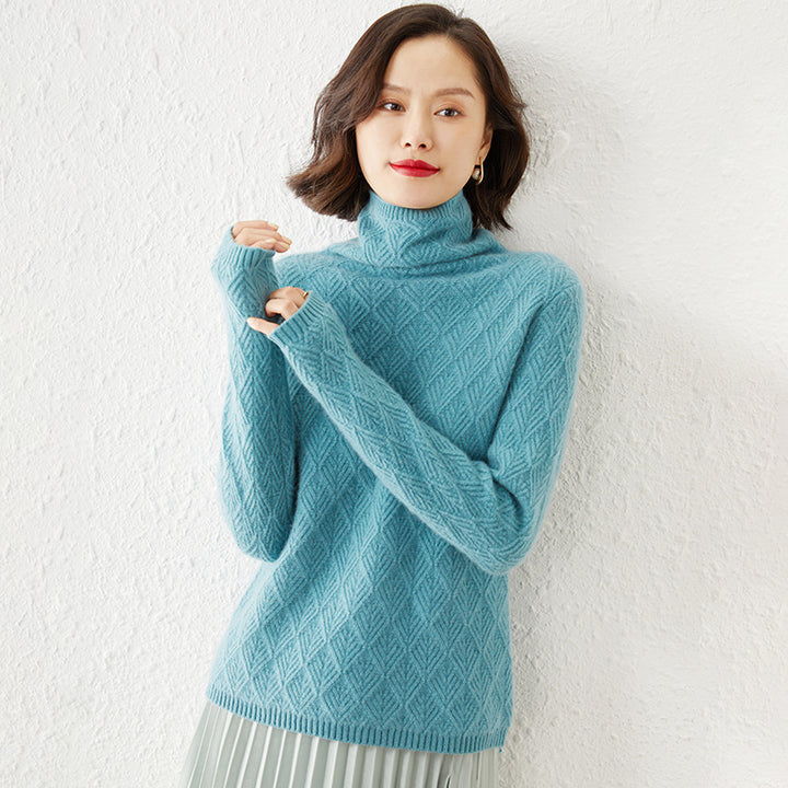 Damen Luxuriöser Mohair‑Mix Rollkragenpullover mit diamantgewDruneter Ajourstruktur Drune