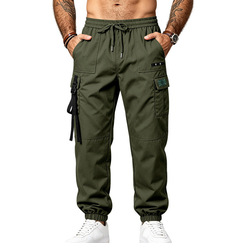 Herren Utility-Cargohose im Jogger-Stil mit elastischem Bund, Mehrfachtaschen und Beinriemen Drune