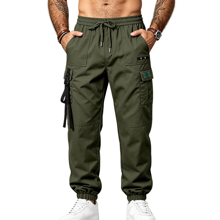 Herren Utility-Cargohose im Jogger-Stil mit elastischem Bund, Mehrfachtaschen und Beinriemen Drune