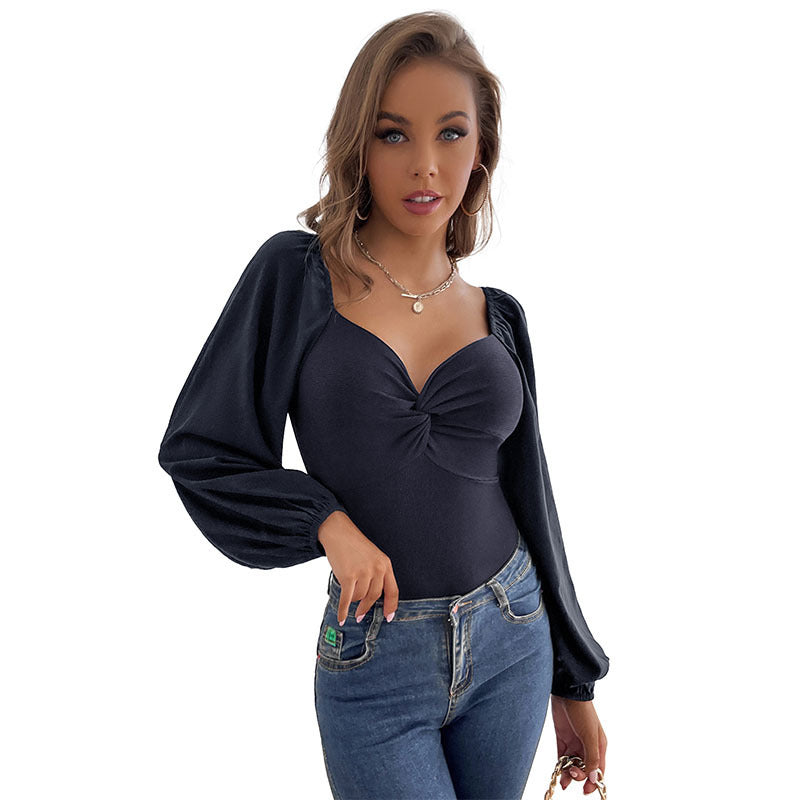 Damen Eleganter Bodys mit Puffärmeln Drune