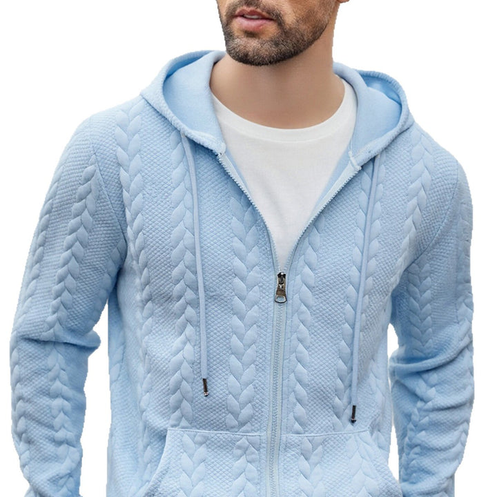 Herren strukturierte Kapuzen-Sweatjacke mit Zopfmuster, durchgehendem Reißverschluss und Kängurutasche Drune