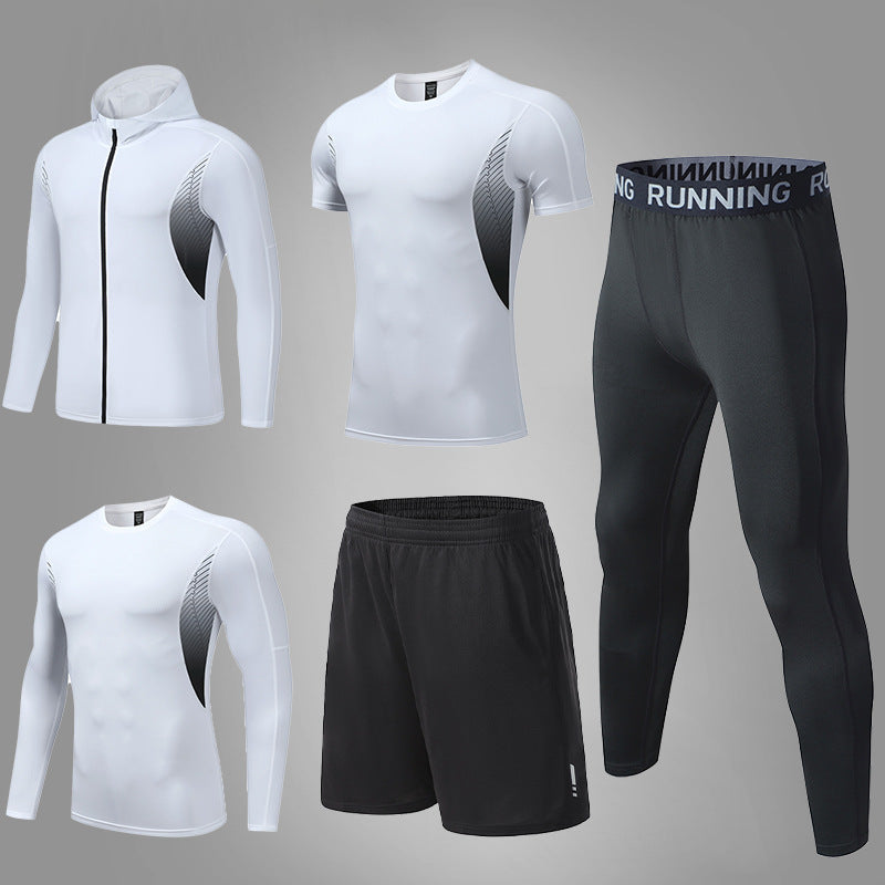 Herren umfassendes Lauf- und Trainingsset mit Funktionszip-Hoodie Kompressions-Tight Shorts Kurz- und Langarmtop Drune
