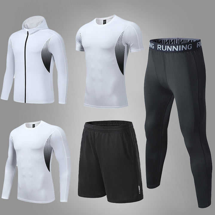 Herren umfassendes Lauf- und Trainingsset mit Funktionszip-Hoodie Kompressions-Tight Shorts Kurz- und Langarmtop Drune