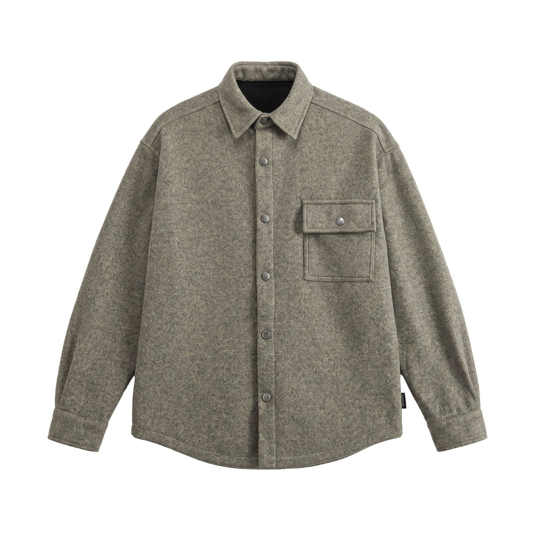 Herren Wollmix Overshirt im Hemdjackenstil mit Druckknopffront und Pattentasche Drune
