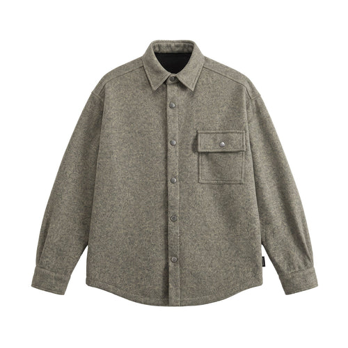 Herren Wollmix Overshirt im Hemdjackenstil mit Druckknopffront und Pattentasche Drune