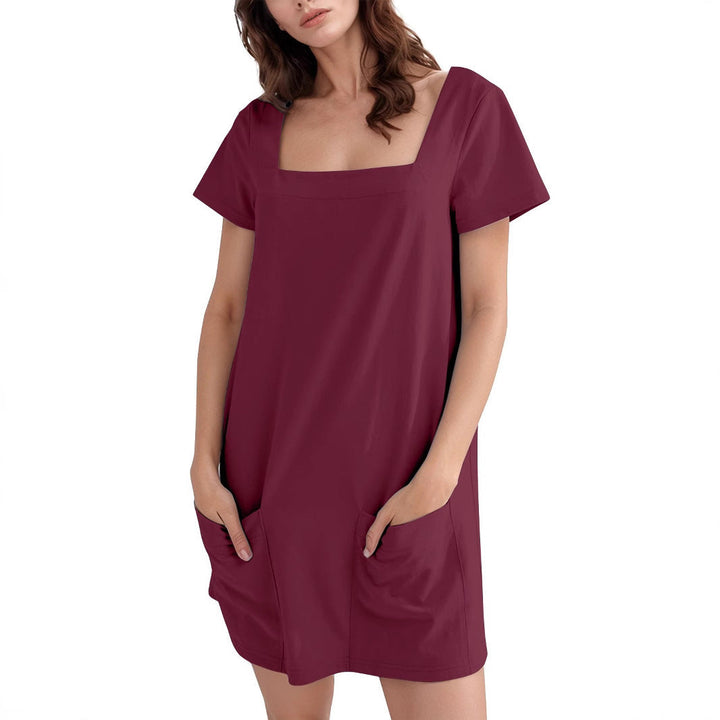 Damen Lockeres Sommerkleid mit Quadrat-Ausschnitt und praktischen Taschen Drune