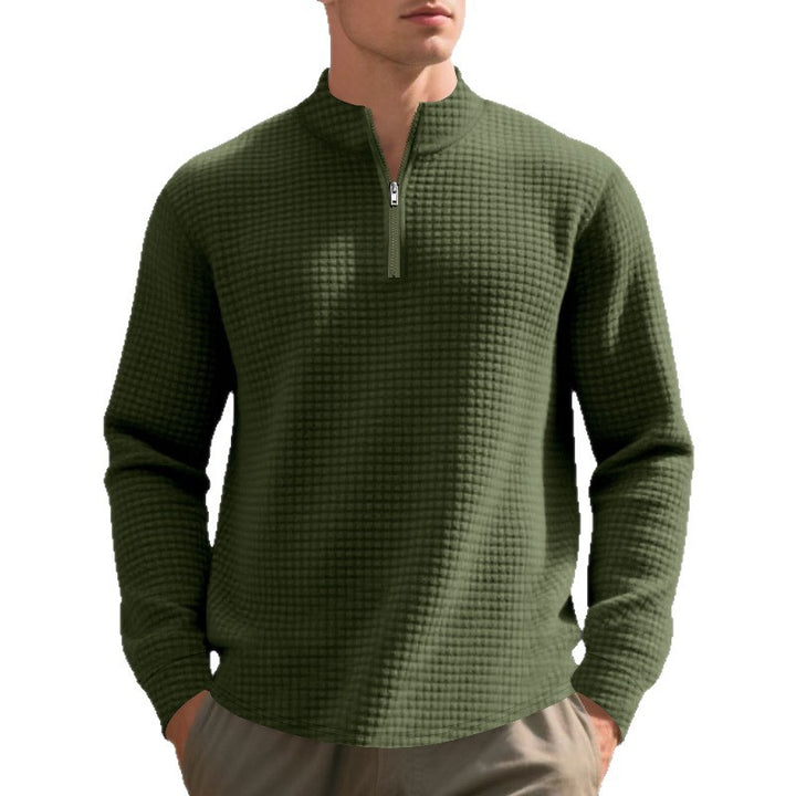 Herren Stepp-Quarter-Zip-Pullover mit Karomuster und Stehkragen Drune
