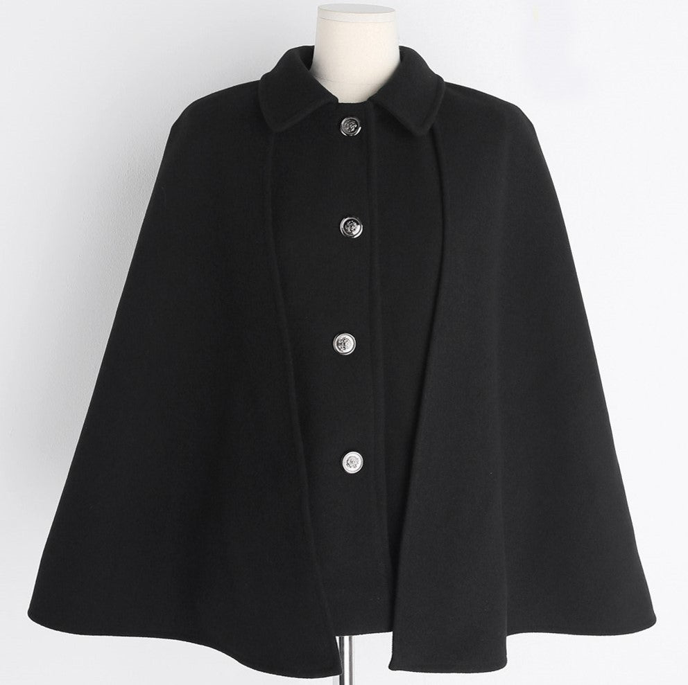 Damen Kurzer Wollmix-Cape-Mantel mit Hemdkragen und aufgesetzten Taschen Drune
