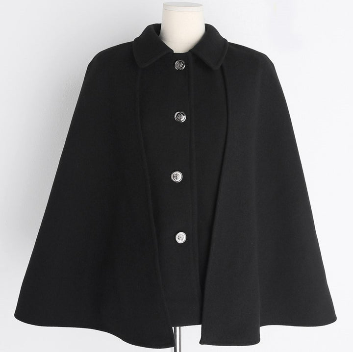 Damen Kurzer Wollmix-Cape-Mantel mit Hemdkragen und aufgesetzten Taschen Drune