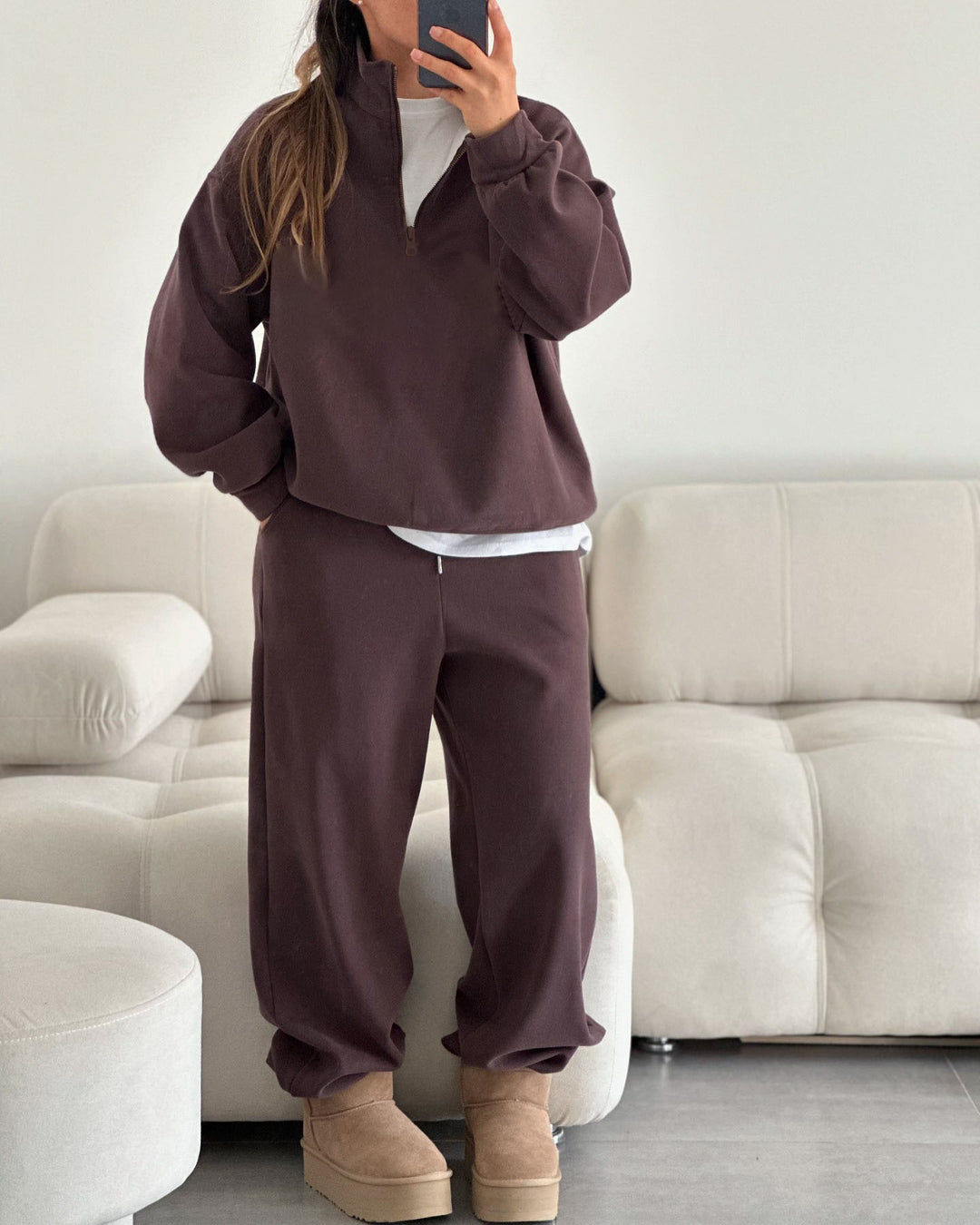 Damen bequemer Fleece-Zip-Hoodie mit lässigem Schnitt und weiten Ärmeln Drune