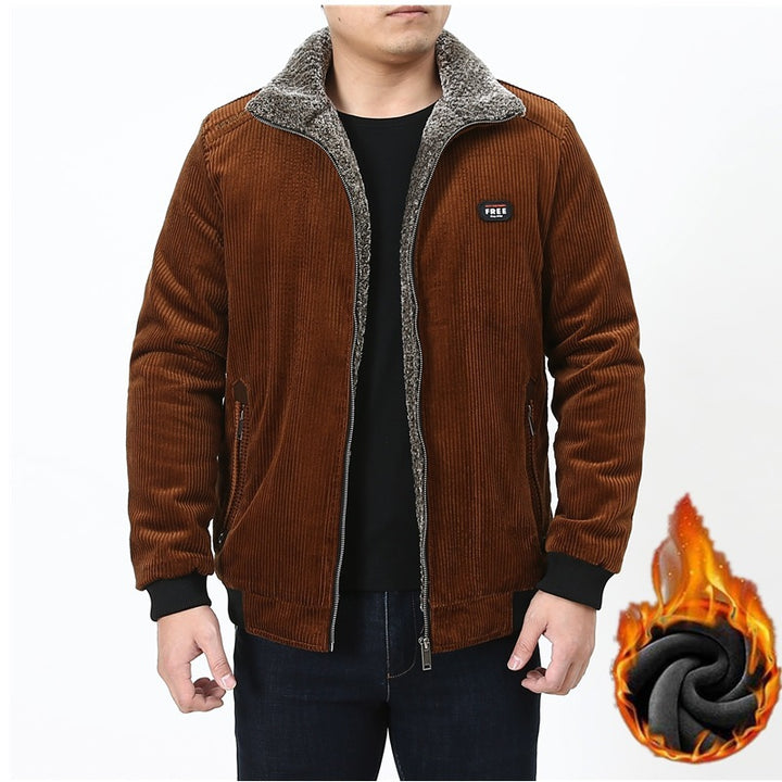 Herren Cordjacke mit wärmendem Sherpa-Futter, Stehkragen und Reißverschluss Drune