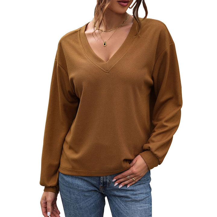 Damen Lässiger V-Ausschnitt Pullover mit Struktur Drune