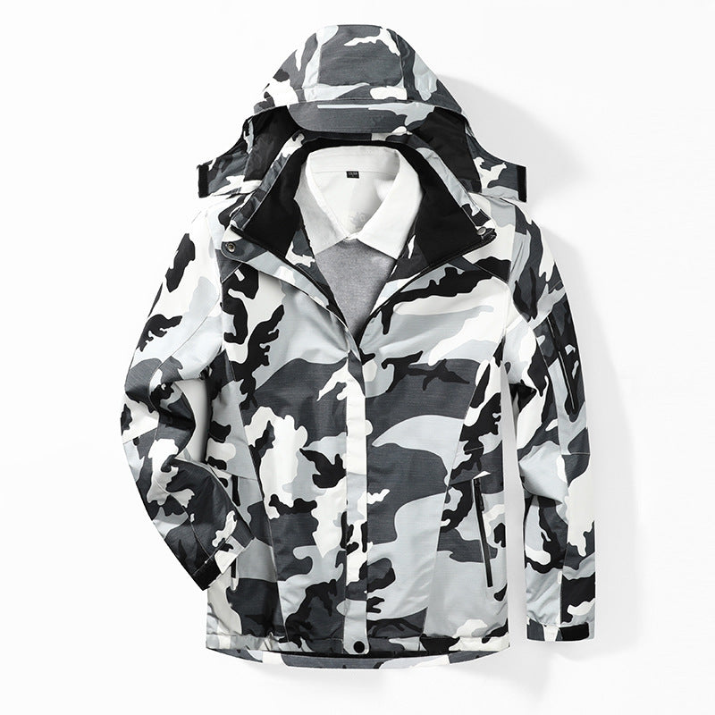 Herren Camouflage Regenjacke mit Kapuze und verstärkten Reißverschlusstaschen Drune