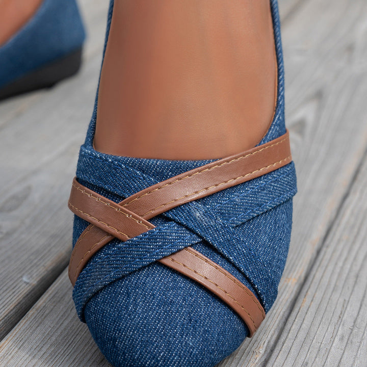 Damen elegante Ballerinas mit gekreuzten Riemen Drune