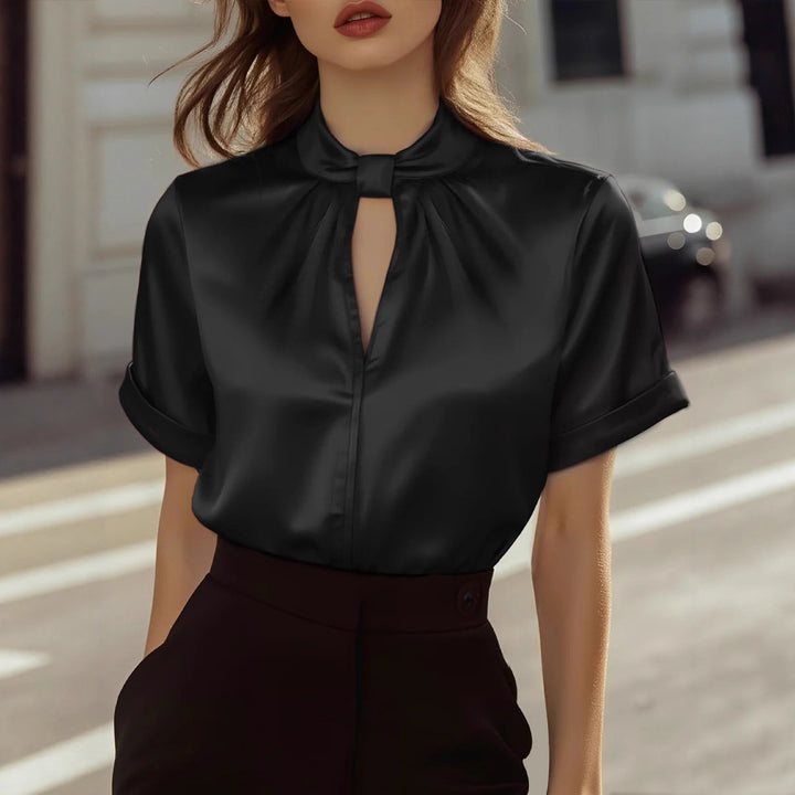 Damen elegante Bluse mit zeitgemäßem Stehkragen und schimmerndem Finish Drune