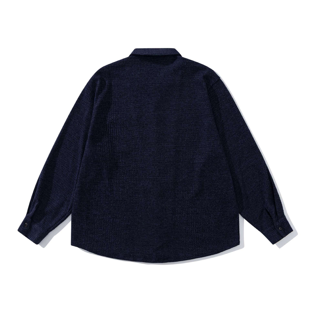 Unisex strukturierte Strick-Hemdjacke mit Kentkragen und aufgesetzter Brusttasche Drune
