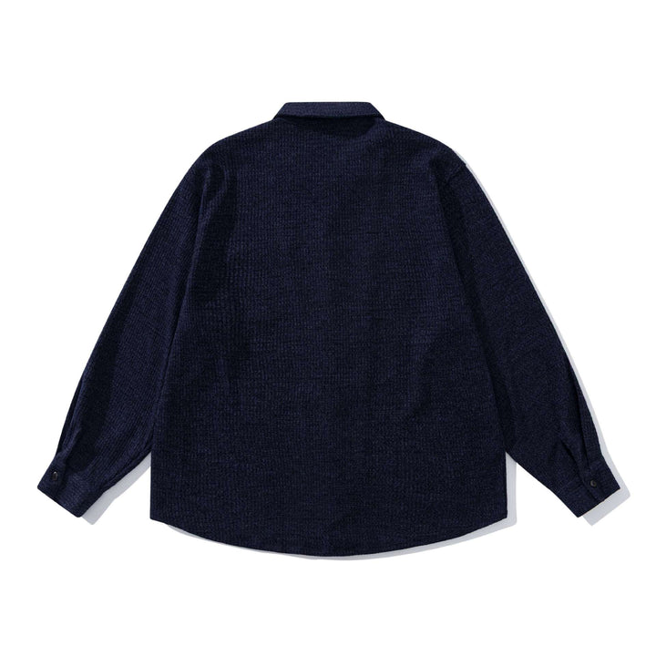Unisex strukturierte Strick-Hemdjacke mit Kentkragen und aufgesetzter Brusttasche Drune