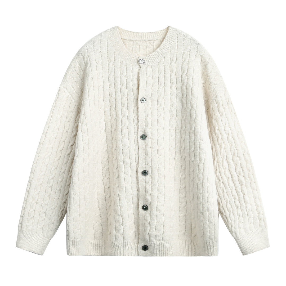 Damen Oversize Zopfmuster-Cardigan mit Rundhals, strukturierter Strickfläche und Perlmuttknöpfen Drune