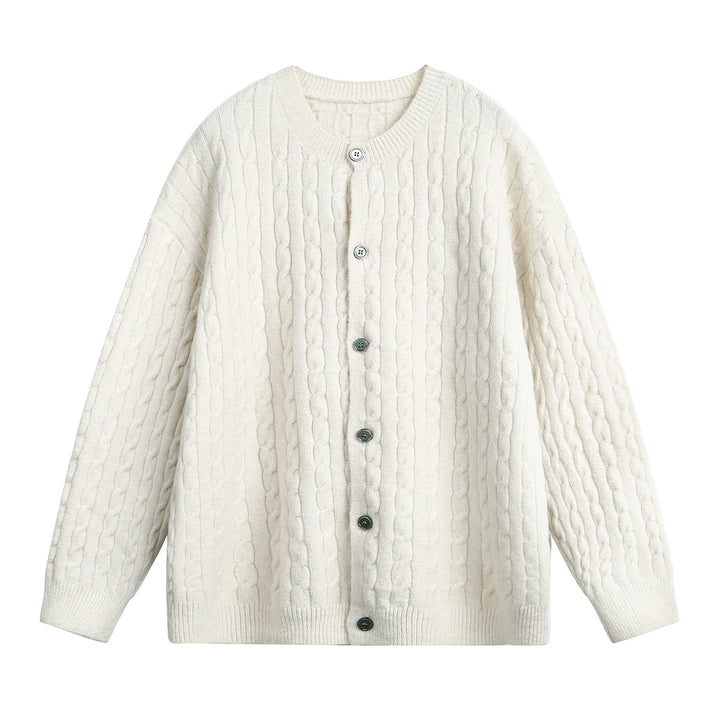 Damen Oversize Zopfmuster-Cardigan mit Rundhals, strukturierter Strickfläche und Perlmuttknöpfen Drune