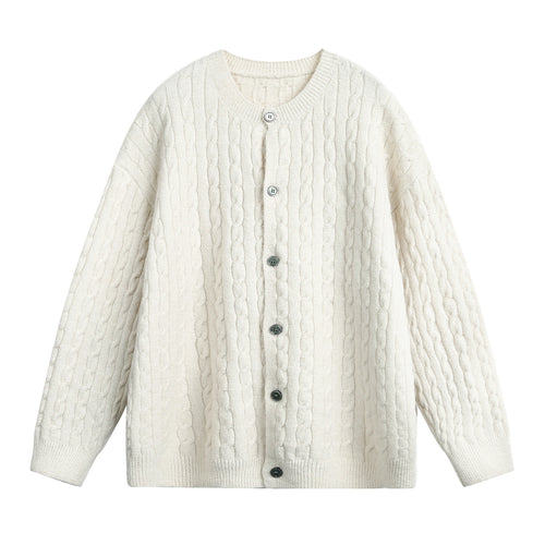 Damen Oversize Zopfmuster-Cardigan mit Rundhals, strukturierter Strickfläche und Perlmuttknöpfen Drune